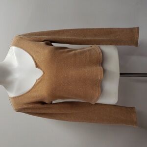 Victoria Secret Pink Tan Waffle Knit Thermal Long Sleeve Cropped Tee Women's XL